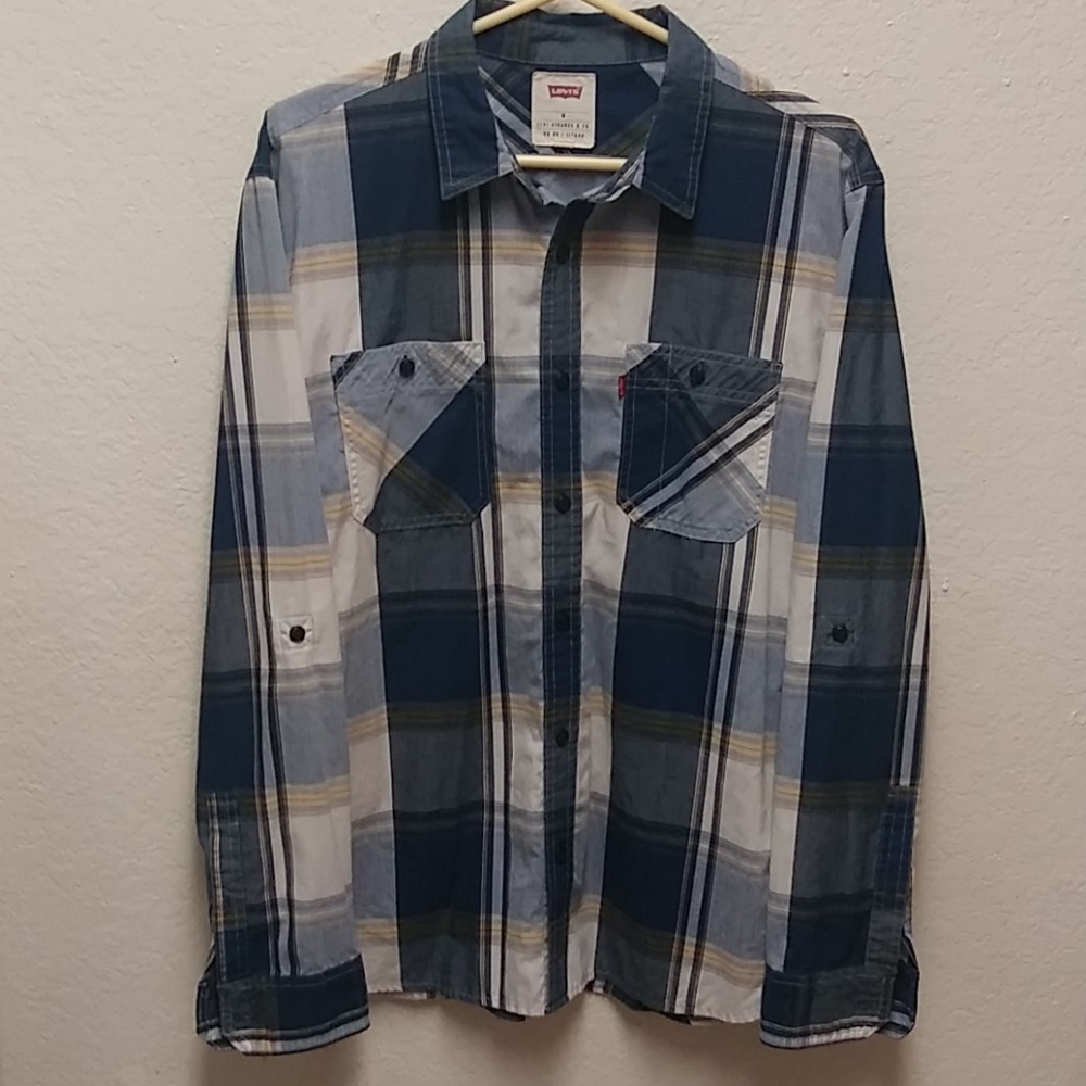 Levi's Red Tab Medium Blue Plaid Button Down Shirt